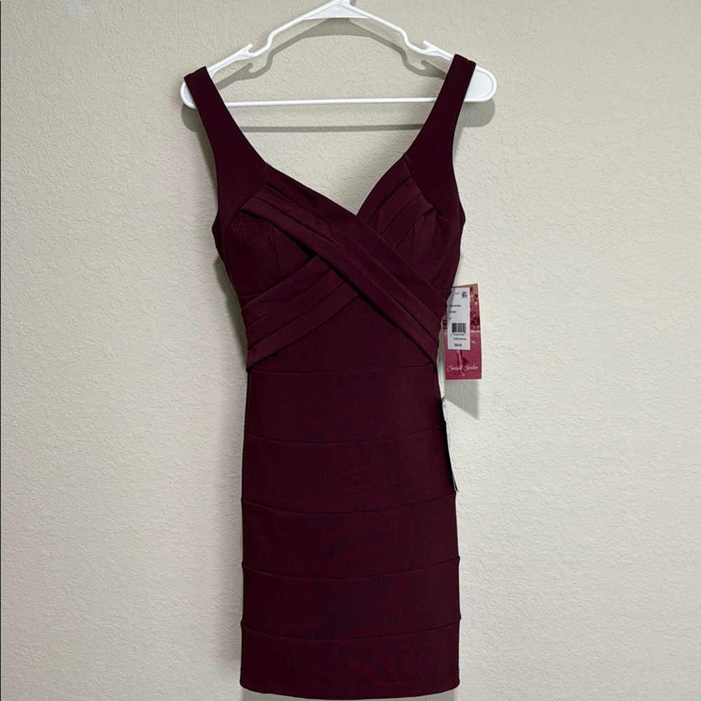Emerald Sundae Burgandy Ruched Wrap Mini Dress